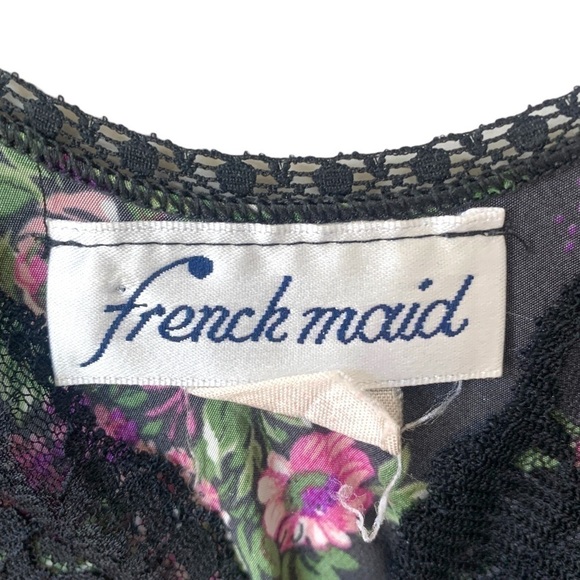 French Maid Vintage Black Floral Lace Slip Dress Women's Large Purple Whimsigoth - Picture 5 of 9